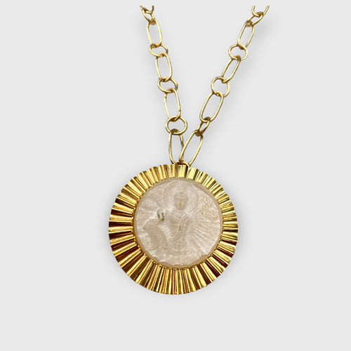 Sautoir rayons dorés motif bouddha blanc | EMPREINTES Paris - EMPREINTES Paris