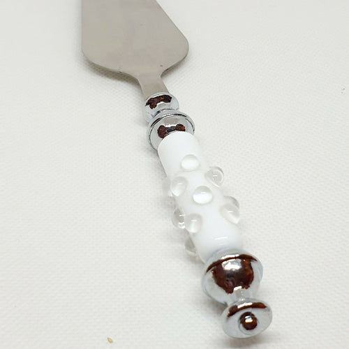 Pelle à tarte en verre de Murano blanc et cristal - Rosée hivernale | EMPREINTES Paris - EMPREINTES Paris