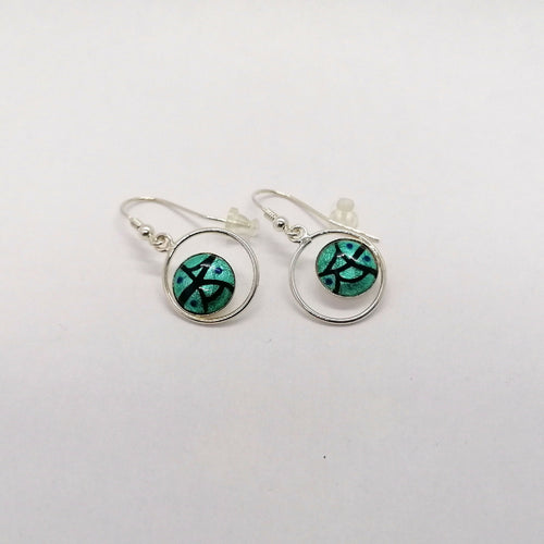 Boucles d'oreilles en émail sur feuille d'argent - Turquoise | EMPREINTES Paris - EMPREINTES Paris