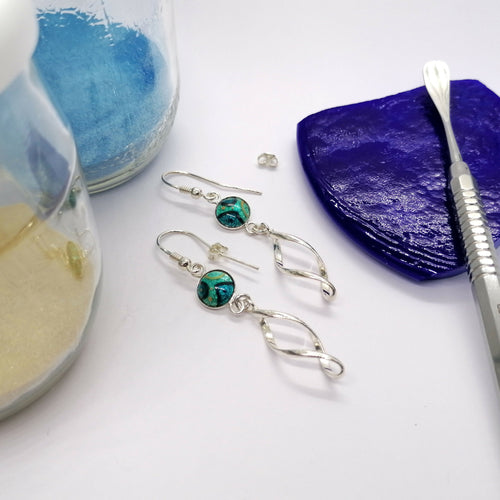 Boucles d'oreilles Spirales d'Argent en émail sur feuille d'argent - Turquoises | EMPREINTES Paris - EMPREINTES Paris