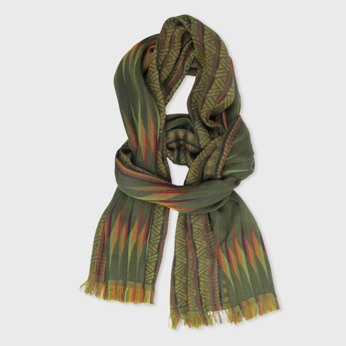 Écharpe midi coton soie multico kaki lune infini | EMPREINTES Paris - EMPREINTES Paris