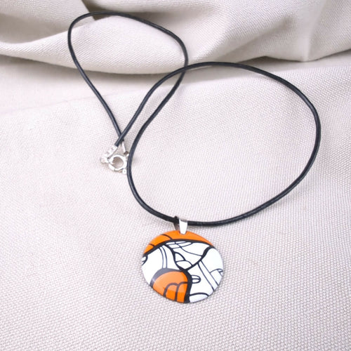 Collier Pop Art en émail sur cuivre - Orange | EMPREINTES Paris - EMPREINTES Paris