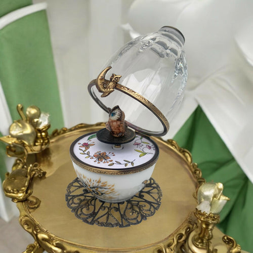 chouette_hibou_owl_cristal_automne_marron_foret_fleur_floral_cadeau-decoration_paques_automate_oeuf-style-faberge_pastel_cadeau-naissance_bebe_fete-des-meres_noce-porcelaine_limoges_enfantin_romantique_original_oeuf-collection_boite-a-musique_oeuf-musical_fanex-france | EMPREINTES Paris - EMPREINTES Paris