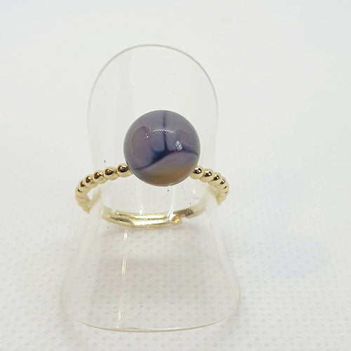 Bague réglable dorée - Perle de verre tons violets et fauve | EMPREINTES Paris - EMPREINTES Paris