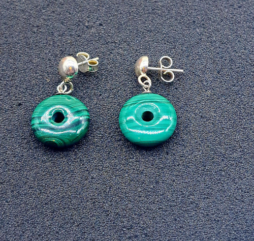 Boucles d'oreilles en argent avec malachites | EMPREINTES Paris - EMPREINTES Paris