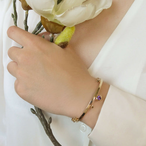 Bracelet plaqué or Cinq bulles avec l'améthyste, topaze bleu ciel et blanche | EMPREINTES Paris - EMPREINTES Paris