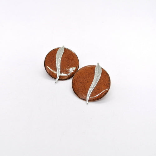 Puces d'oreilles Plume d'Argent en émail sur cuivre | EMPREINTES Paris - EMPREINTES Paris