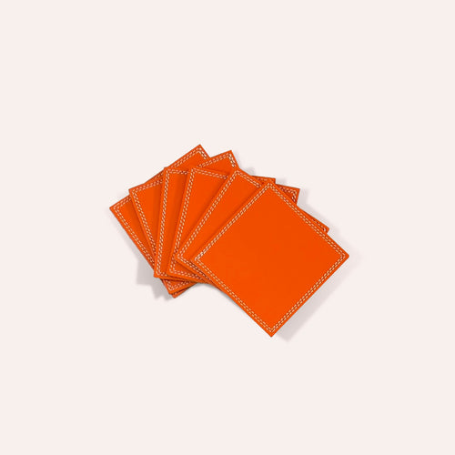 Lot de 6 sous verres en cuir Orange | EMPREINTES Paris - EMPREINTES Paris