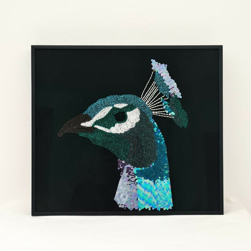 Tableau de broderie perlée Fier comme un paon | EMPREINTES Paris - EMPREINTES Paris