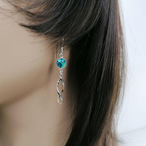 Boucles d'oreilles Spirales d'Argent en émail sur feuille d'argent - Turquoises | EMPREINTES Paris - EMPREINTES Paris