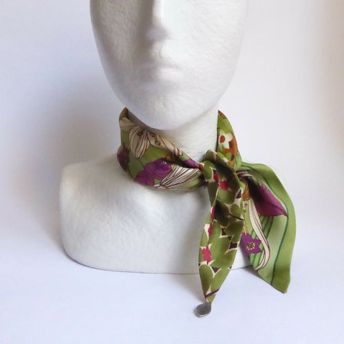 Foulard pointe soie- flower geometric green | EMPREINTES Paris - EMPREINTES Paris