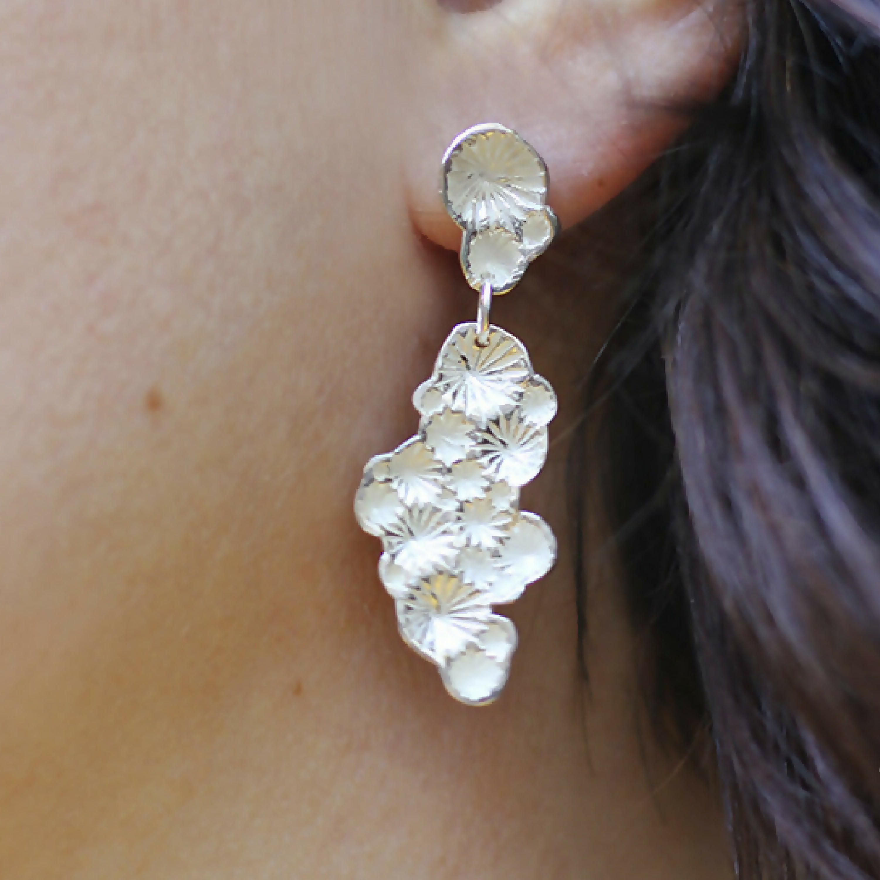 Boucles d’oreilles Corail en argent massif recyclé, forme chandelier | EMPREINTES Paris