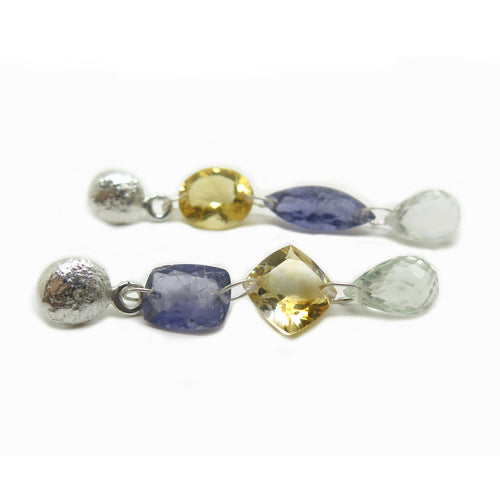Boucles d’oreilles Argent ,citrine ,cordierite et aigue marine | EMPREINTES Paris - EMPREINTES Paris