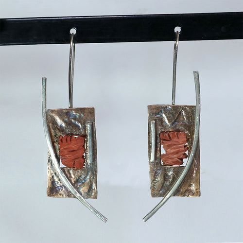 Boucles d’oreilles 81 en argent, bronze et jaspe rose | EMPREINTES Paris - EMPREINTES Paris