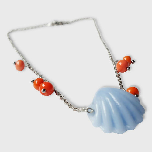 Collier coquillage en verre albâtre bleu | EMPREINTES Paris - EMPREINTES Paris