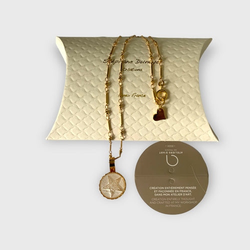 etoile, astre, reve, bijou symbolique, ethnique, romantique, amoureux, collier pour femme, art déco, art nouveau, idées cadeaux pour elle, saint Valentin, piece unique, bijoux doré, tour de cou, pate de verre, cristal | EMPREINTES Paris - EMPREINTES Paris