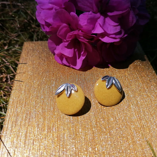 Puces d'oreilles Feuillage d'Argent en émail sur cuivre vert | EMPREINTES Paris - EMPREINTES Paris