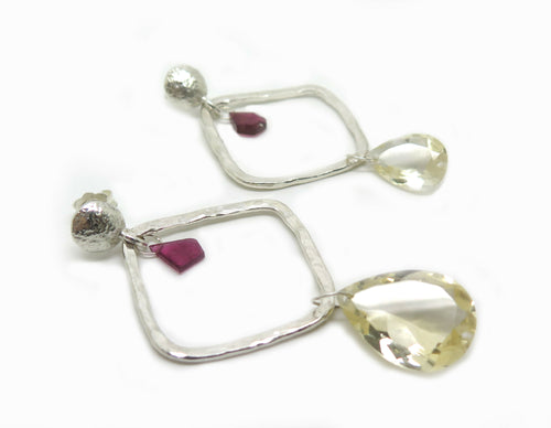 Boucles d'oreilles en argent citrine et tourmaline rose | EMPREINTES Paris - EMPREINTES Paris