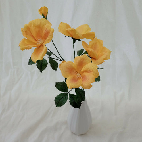 Bouquet de fleurs en papier tons chauds : roses sauvages, dahlia, trois cosmos | EMPREINTES Paris - EMPREINTES Paris