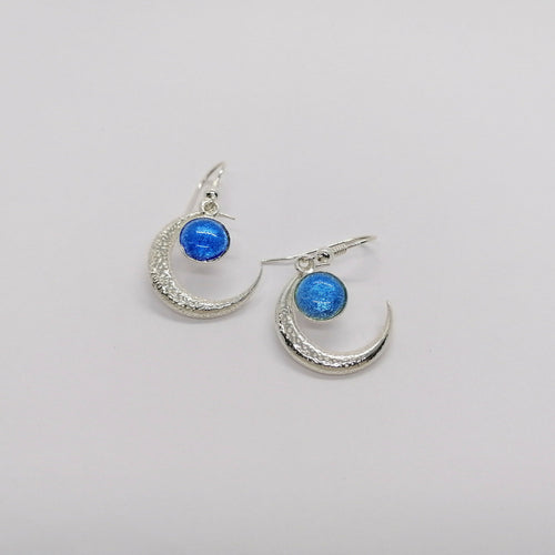 Boucles d'oreilles Lune bleue en émail sur feuille d'argent | EMPREINTES Paris - EMPREINTES Paris