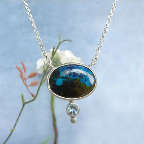 Pendentif Cascade en argent avec Chrysicolle Malachite et Topaze - lumiss design copie | EMPREINTES Paris - EMPREINTES Paris