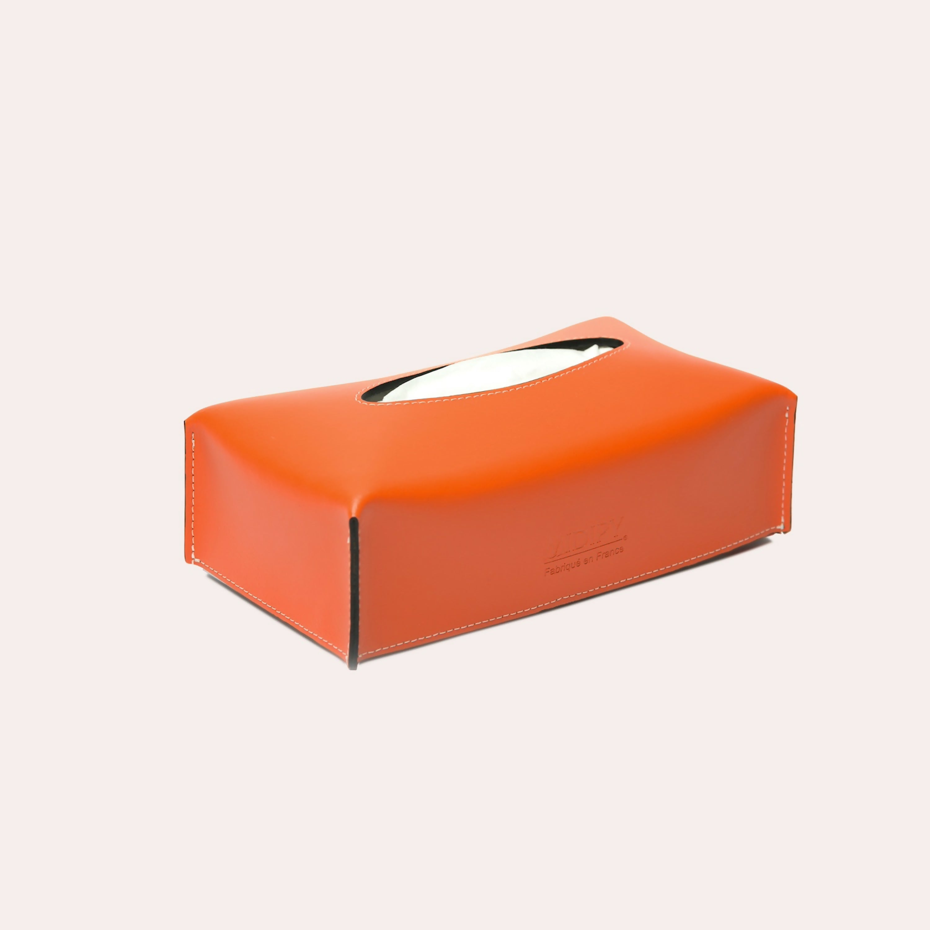 Boîte à mouchoirs cuir Orange | EMPREINTES Paris