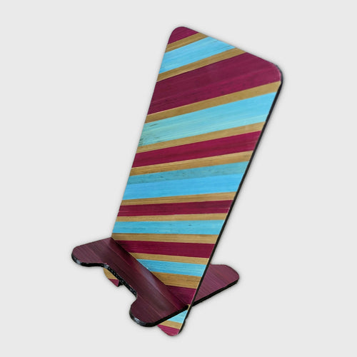 Support téléphone avec marqueterie de paille Bordeaux turquoise et dorée | EMPREINTES Paris - EMPREINTES Paris