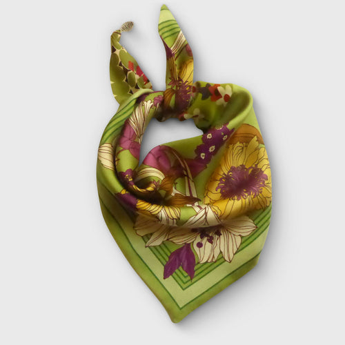 Foulard pointe soie- flower geometric green | EMPREINTES Paris - EMPREINTES Paris