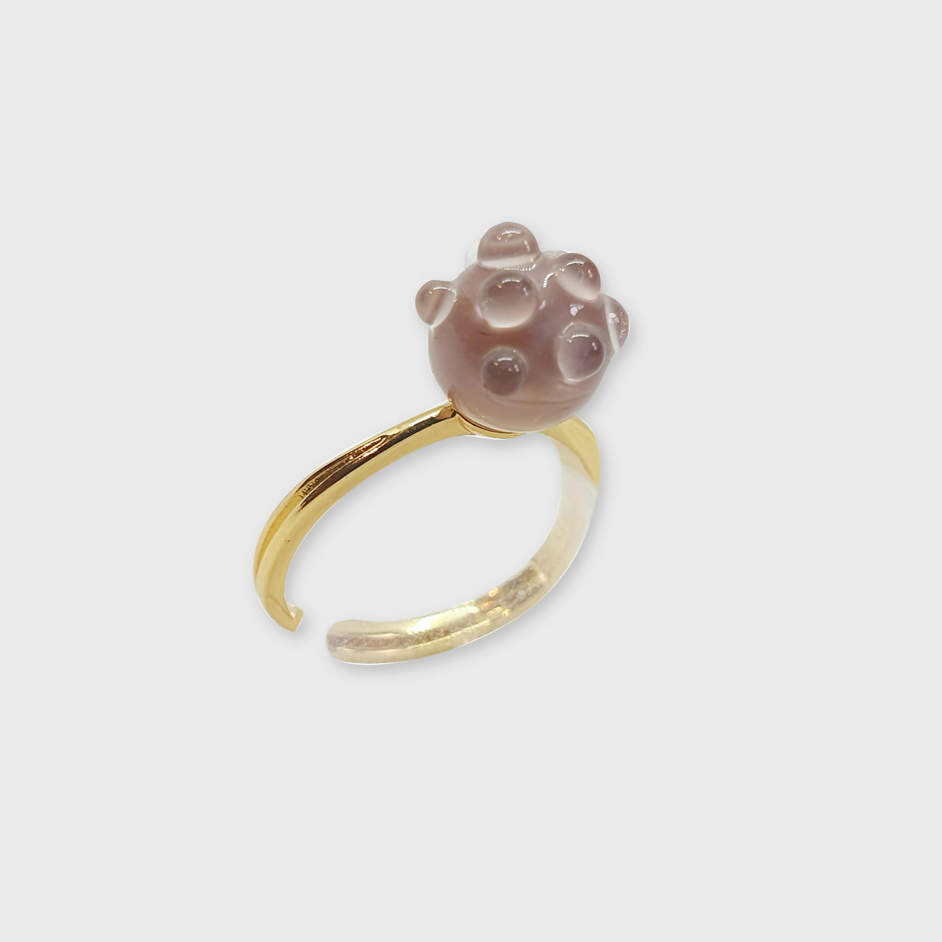 Bague réglable dorée - Perle de verre Rose Poudré et gouttes de rosée | EMPREINTES Paris