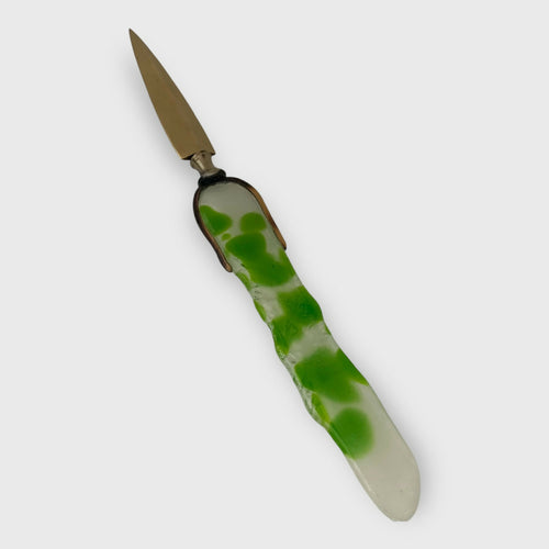 ouvre lettre vert, feuillage et déco, cadeau homme, objet original, collection unique, pate de verre, cristal, décoration verte | EMPREINTES Paris - EMPREINTES Paris