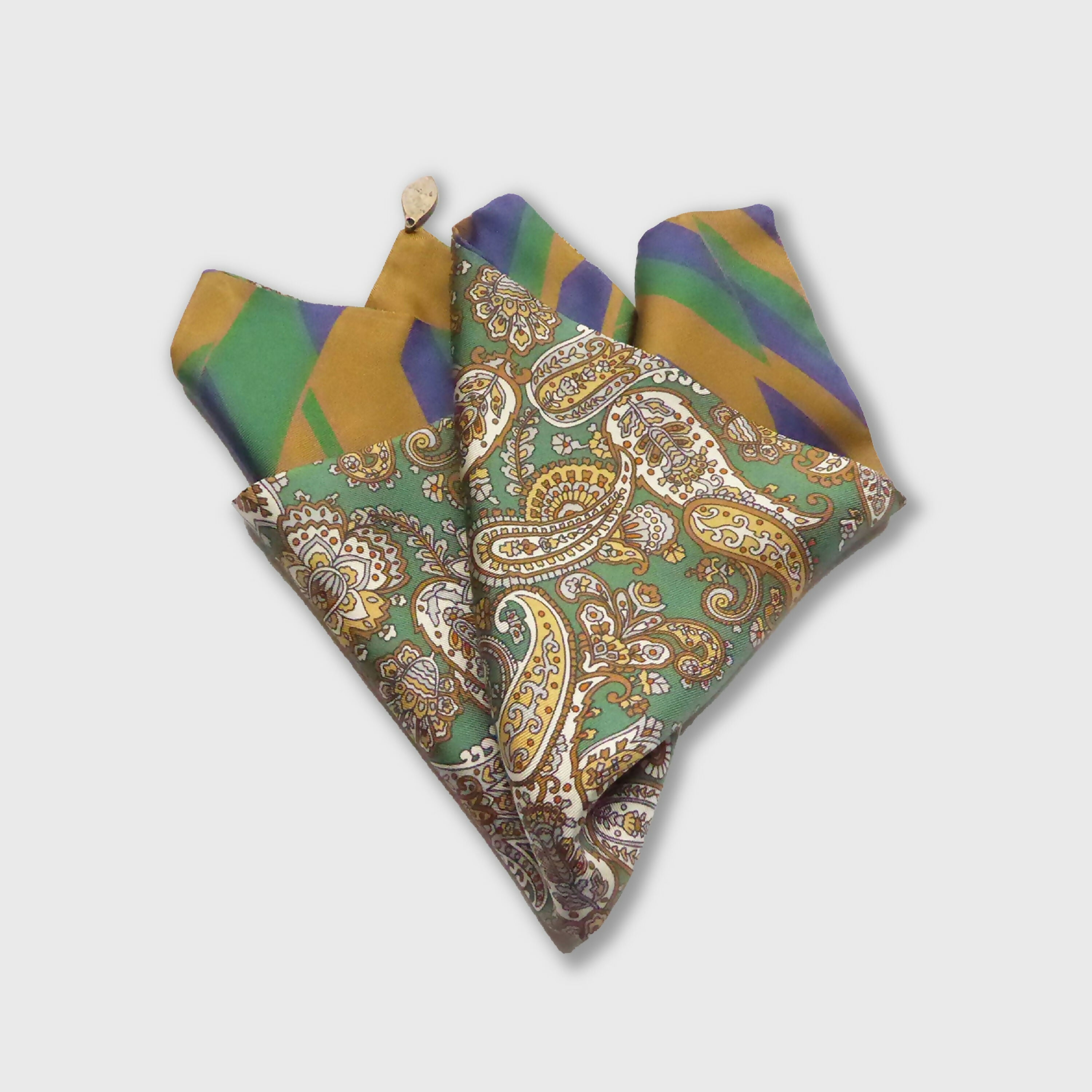 Pochette soie homme - cachemire geometrique vert | EMPREINTES Paris