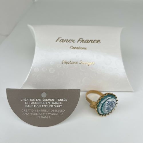 Bague réglable bleue turquoise et or motif camée femme antique | EMPREINTES Paris - EMPREINTES Paris