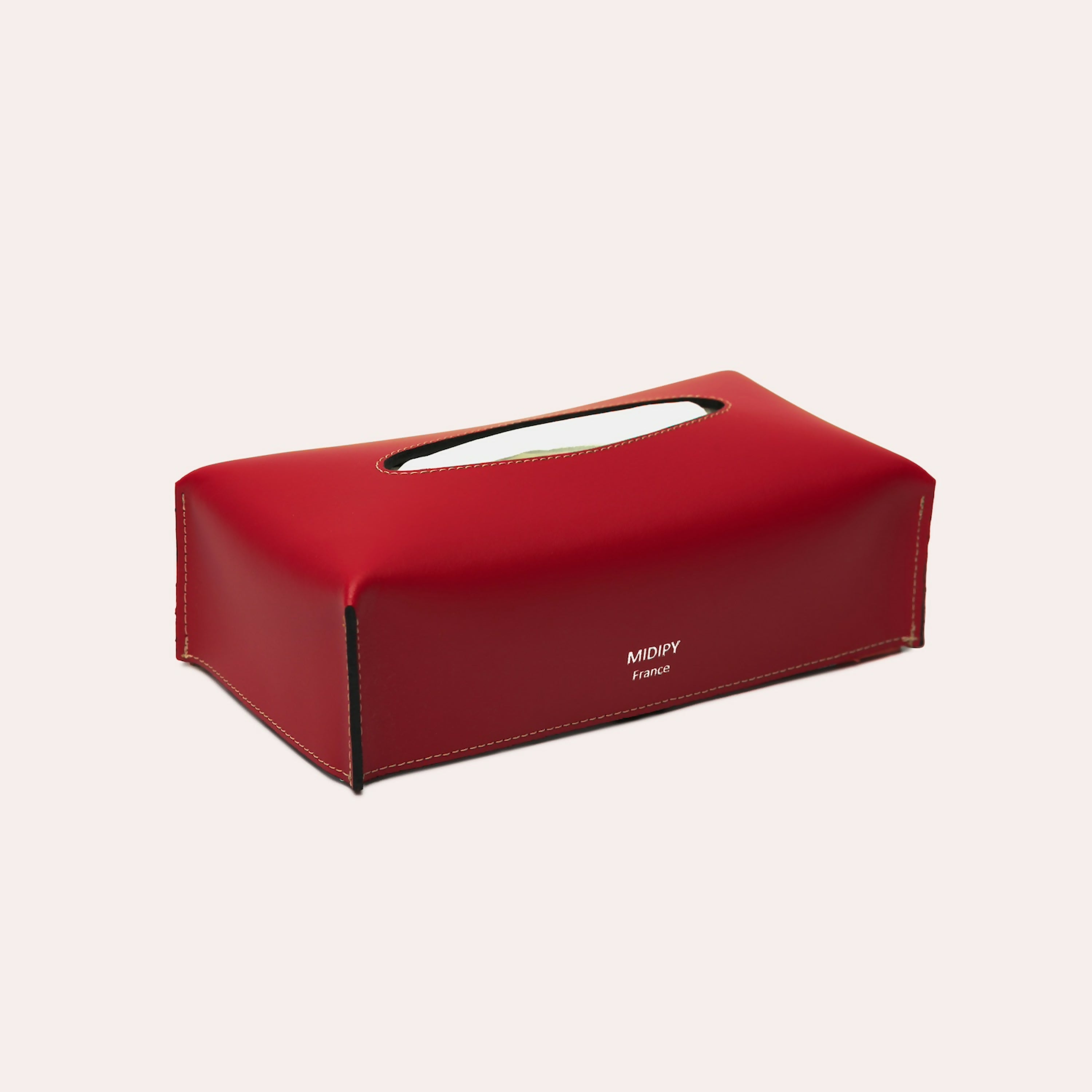 Boîte à mouchoirs Allos cuir Carmin | EMPREINTES Paris