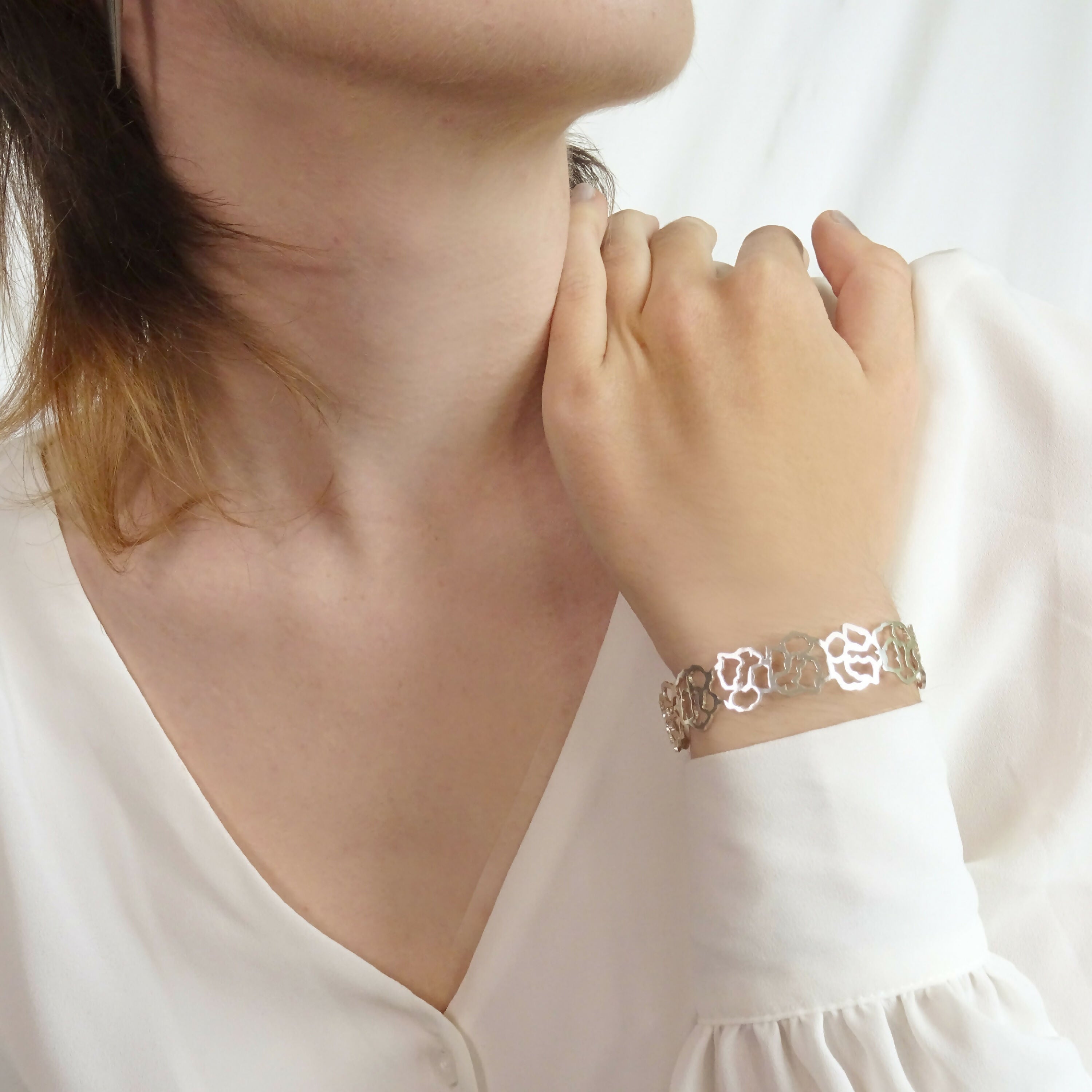 Bracelet argent ajouré floral Boutons de roses | EMPREINTES Paris