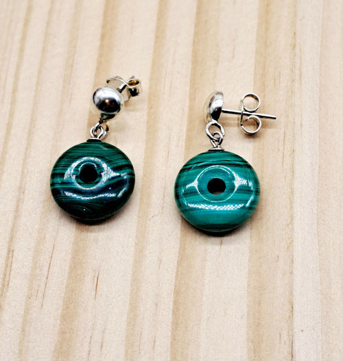 Boucles d'oreilles en argent avec malachites | EMPREINTES Paris - EMPREINTES Paris
