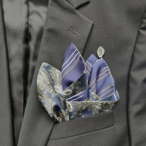 Pochette soie homme - cachemire stripe marine | EMPREINTES Paris - EMPREINTES Paris