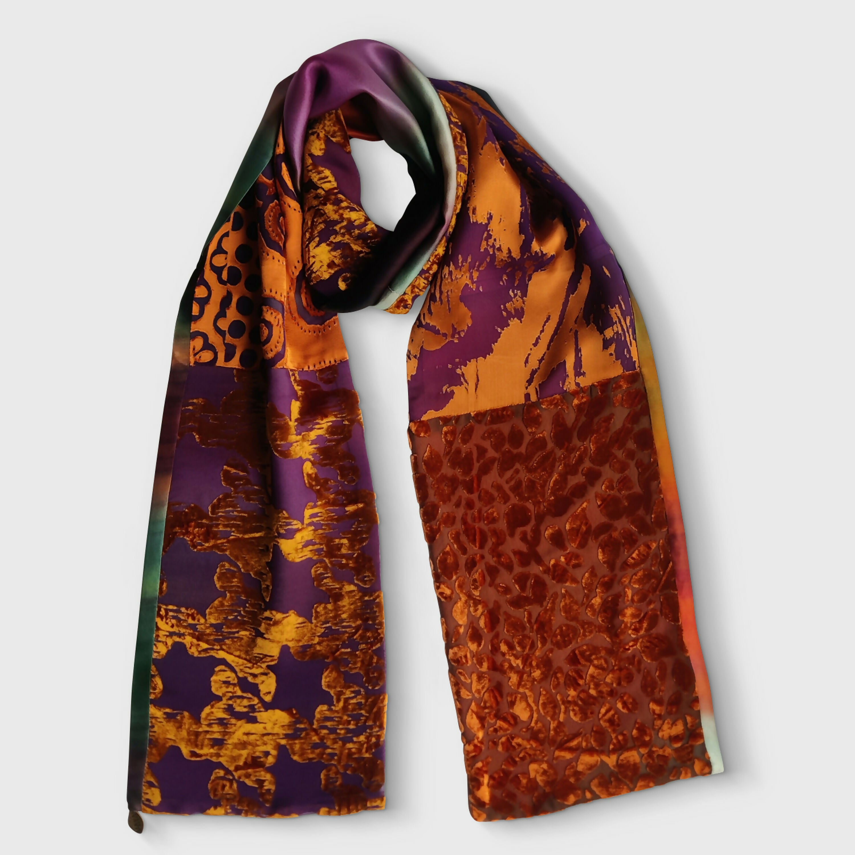 Écharpe soie- velours jacquard orange | EMPREINTES Paris