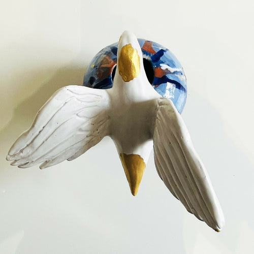 Vase boule bleu à l'Oiseau Blanc et Or | EMPREINTES Paris - EMPREINTES Paris