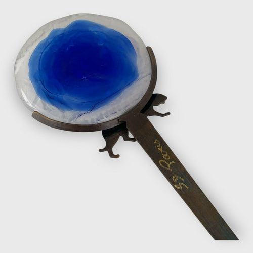 ouvre-lettres bleu, tigre et lion, art antique, cadeau collection decoration bleu, cadeau homme, cristal made in France, Stephane Dunoyer creations, piece unique | EMPREINTES Paris - EMPREINTES Paris