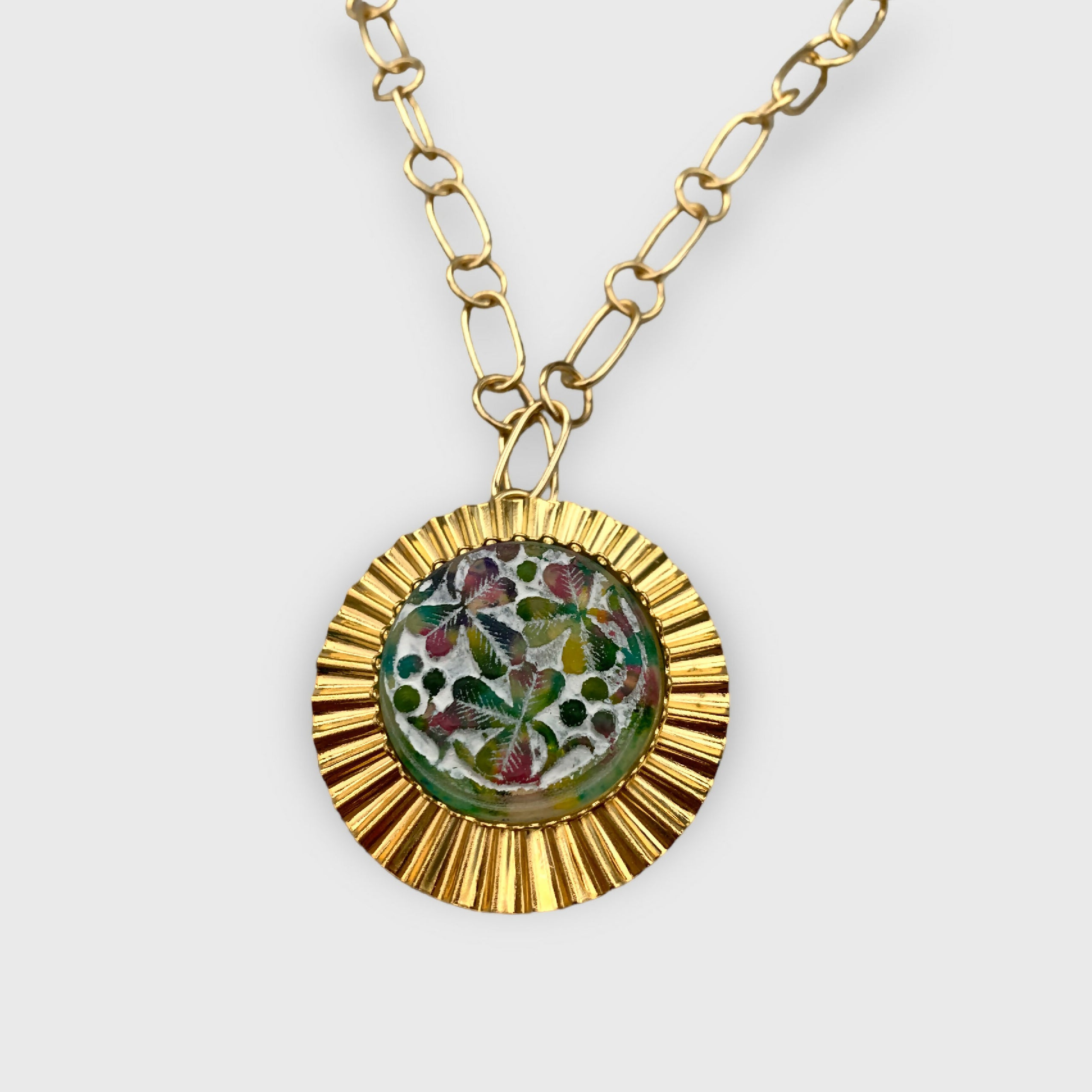 Sautoir rayons dorés motif trèfles multicolor | EMPREINTES Paris