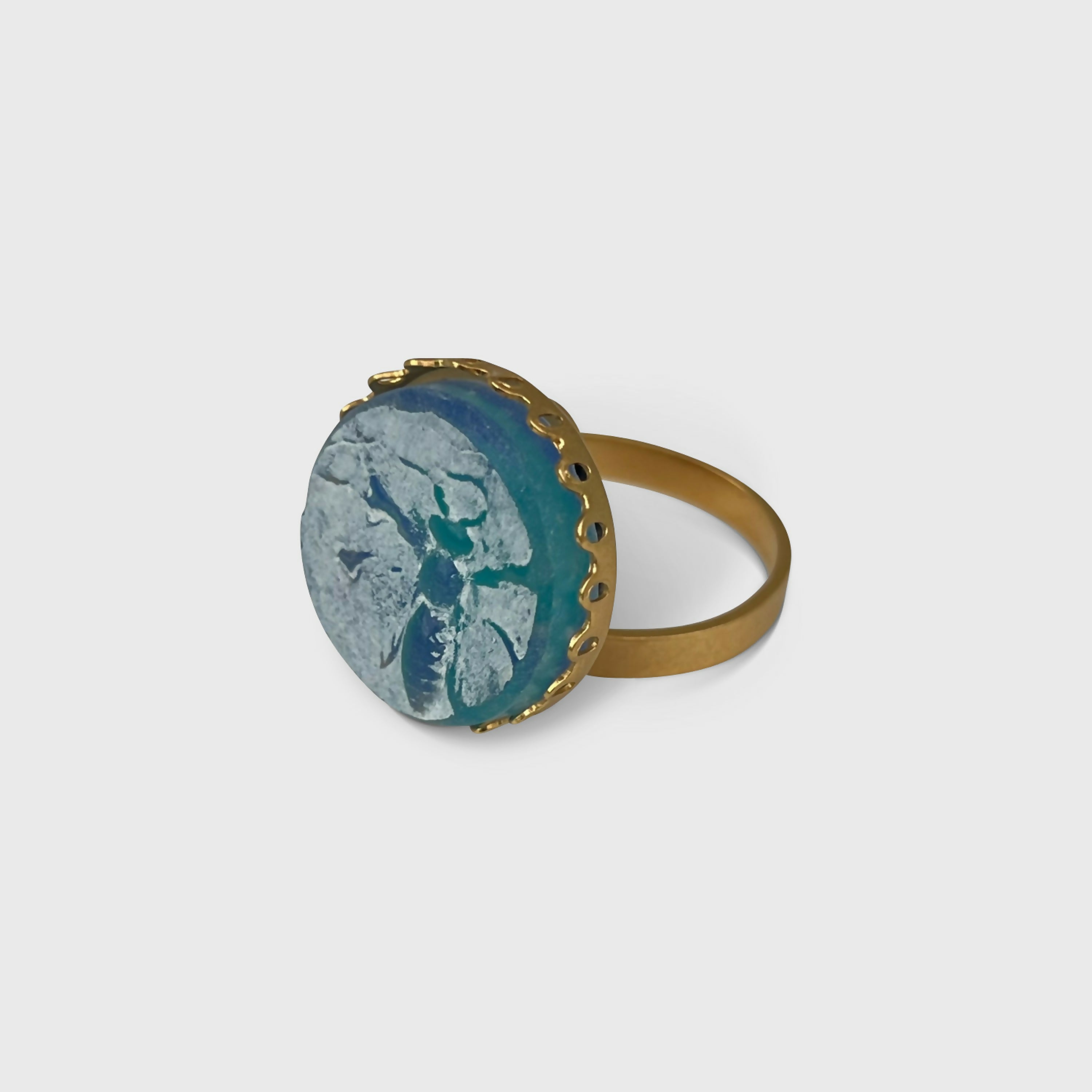 Bague réglable bleu turquoise et or motif abeille | EMPREINTES Paris