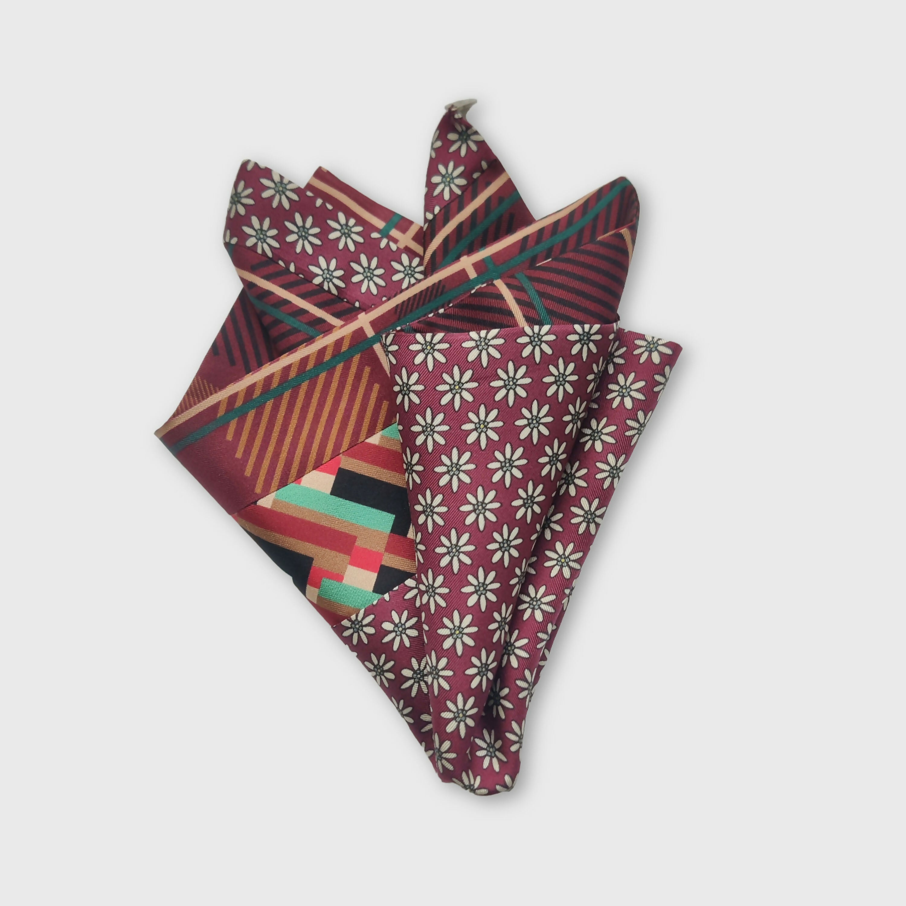 Pochette soie homme - flower check rouge | EMPREINTES Paris