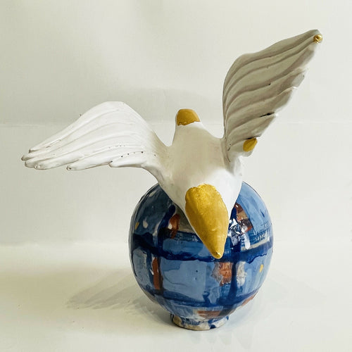 Vase boule bleu à l'Oiseau Blanc et Or | EMPREINTES Paris - EMPREINTES Paris