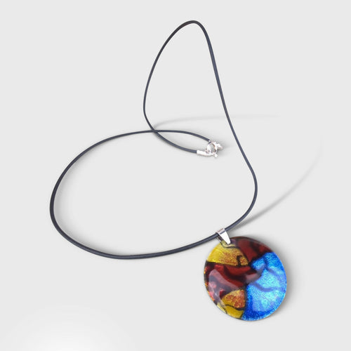 Collier en émail sur paillon d'argent - Lumière & Élégance - Rouge/Jaune | EMPREINTES Paris - EMPREINTES Paris