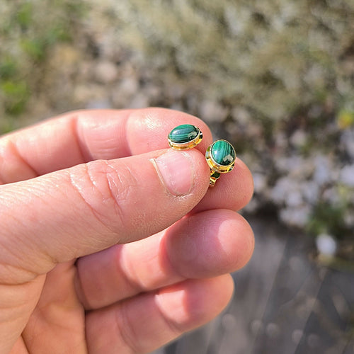 Boucles d'oreilles plaqué or Classica avec malachite | EMPREINTES Paris - EMPREINTES Paris