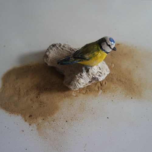 Sculpture Mésange bleue sur pierre fossile | EMPREINTES Paris - EMPREINTES Paris