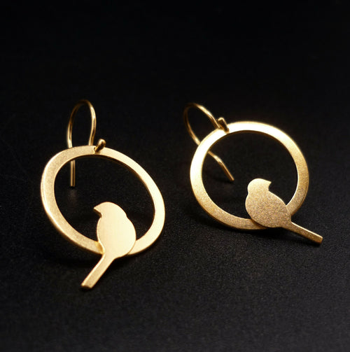 Boucles d'oreilles oiseaux perchés dorées | EMPREINTES Paris - EMPREINTES Paris