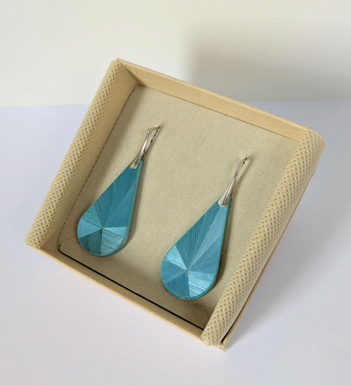 Boucles d'oreilles Gouttes avec marqueterie de paille Turquoise - crochets argent | EMPREINTES Paris - EMPREINTES Paris