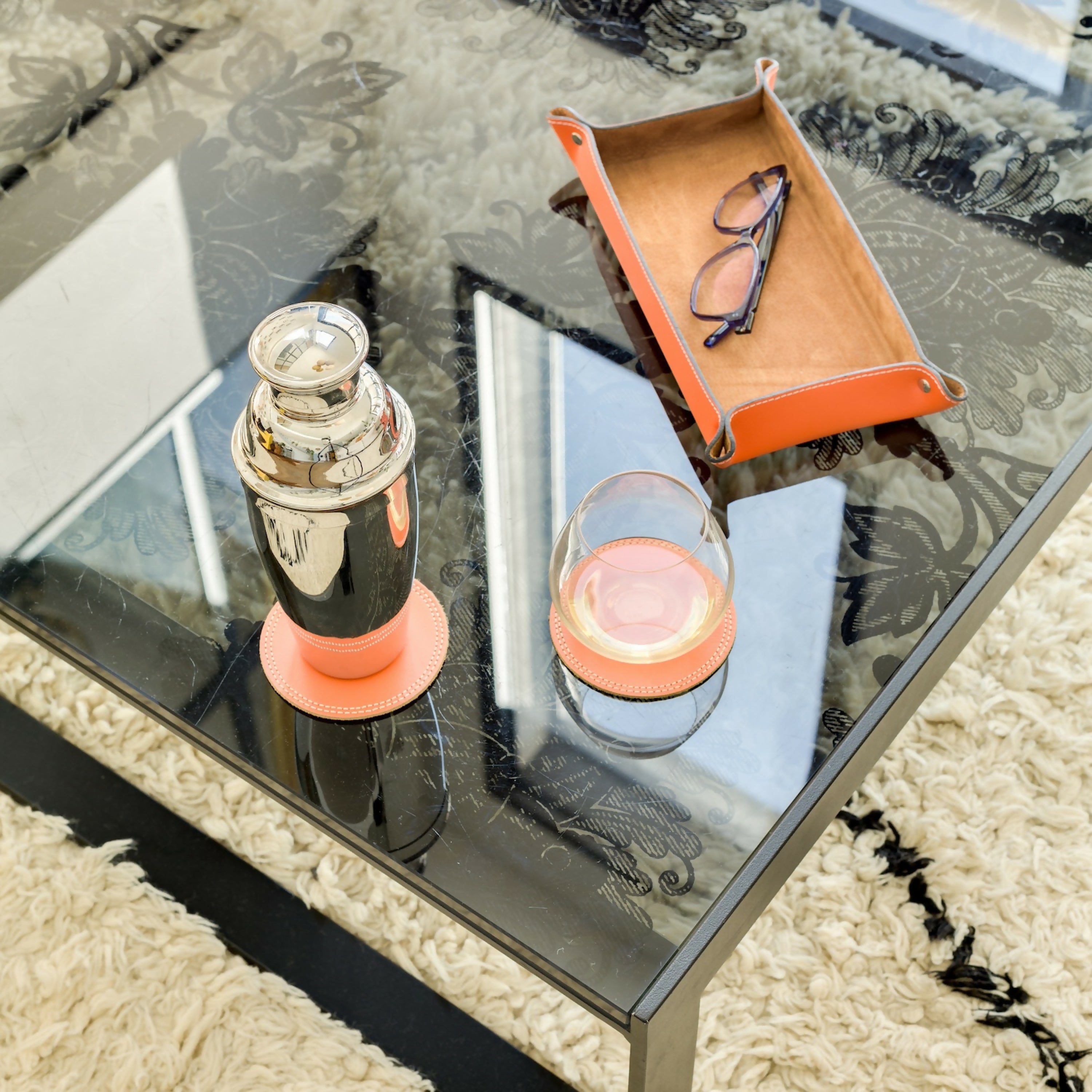 Vide poches rectangle en cuir orange | EMPREINTES Paris