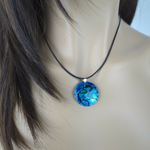 Collier en émail sur paillon d'argent - Lumière & Élégance - Bleus | EMPREINTES Paris - EMPREINTES Paris